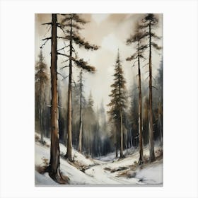 Winter Pine Forest Christmas Painting (32) Canvas Print