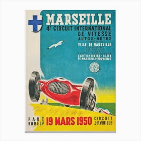 Marseille France Vintage Car Race Poster Canvas Print