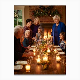 Autumn Themed Photo Capturing A Multigenerational Family Joyfully Congregating Around A Bountiful Th (1) 2 Canvas Print