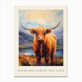 Highland Cow Impressionism Style By The Loch Poster Canvas Print