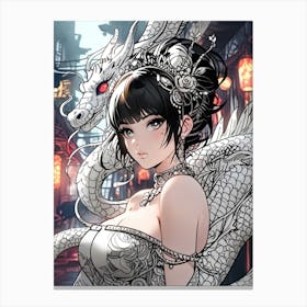 Chinese Girl With Dragon Canvas Print