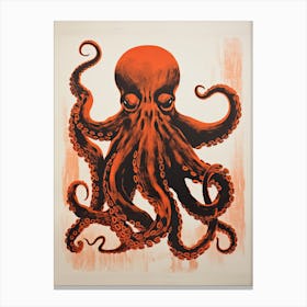Octopus, Woodblock Animal  Drawing 3 Canvas Print