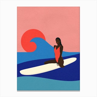 Girl On A Surfboard Canvas Print