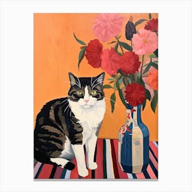 Carnation Flower Vase And A Cat, A Painting In The Style Of Matisse 2 Canvas Print