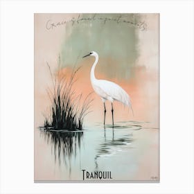 Serene White Crane In Zen Reeds, soft palette watercolor minimalist Calm Poster Canvas Print