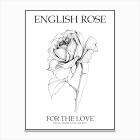 English Rose Black And White Line Drawing 5 Poster Canvas Print