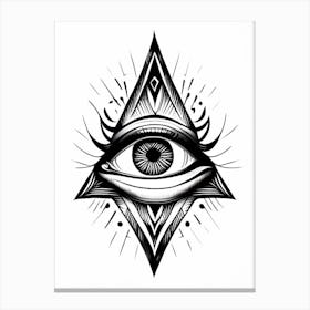 Mysticism, Symbol, Third Eye Simple Black & White Illustration 1 Canvas Print