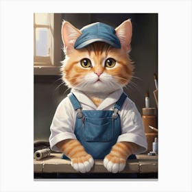 Cat In Mechanic Overalls Canvas Print