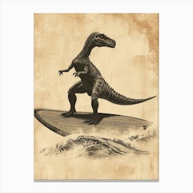Vintage Spinosaurus Dinosaur On A Surf Board 2 Canvas Print
