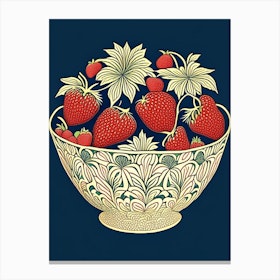 Bowl Of Strawberries, Fruit, William Morris Style Canvas Print