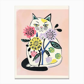 Cute Kitty Cat With Flowers Illustration 1 Canvas Print