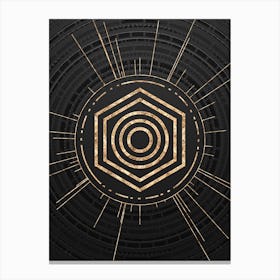 Geometric Glyph Symbol in Gold with Radial Array Lines on Dark Gray n.0157 Canvas Print