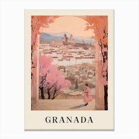 Granada Spain 4 Vintage Pink Travel Illustration Poster Canvas Print