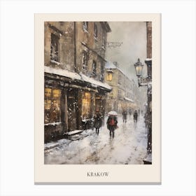 Vintage Winter Painting Poster Krakow Poland Canvas Print