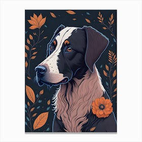 Floral Dog Portrait Boho Minimalism (16) Canvas Print