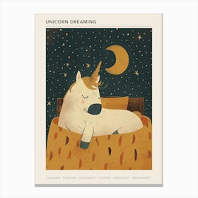 Unicorn Sleeping Under The Duvet At Night Muted Pastels 1 Poster Canvas Print