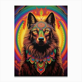 Indian Wolf Retro Style Colourful 2 Canvas Print