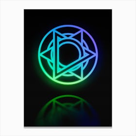 Neon Blue and Green Abstract Geometric Glyph on Black n.0384 Canvas Print