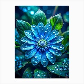 Blue Flower With Water Droplets Canvas Print