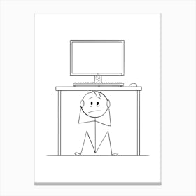 Stick Figure Sitting At Computer Canvas Print