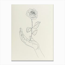 English Rose In Hand Line Drawing 4 Canvas Print