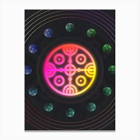 Neon Geometric Glyph in Pink and Yellow Circle Array on Black n.0240 Canvas Print