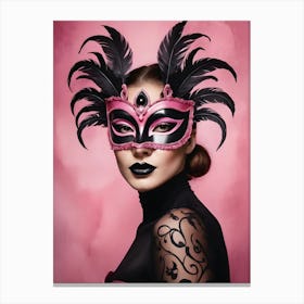 A Woman In A Carnival Mask, Pink And Black (16) Canvas Print