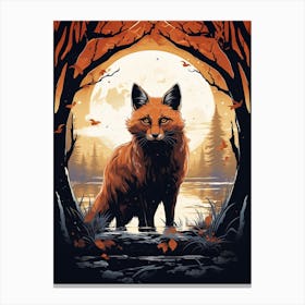 Red Fox Moon Illustration 11 Canvas Print
