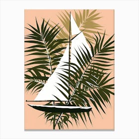 Sailboat With Palm Leaves Canvas Print