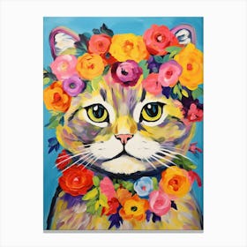 Scottish Fold Cat With A Flower Crown Painting Matisse Style 1 Canvas Print