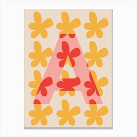 Alphabet Flower Letter A Print - Pink, Yellow, Red Canvas Print