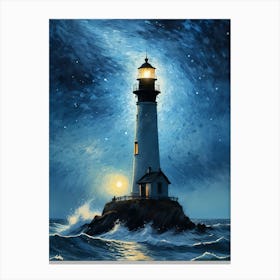 Lighthouse In The Storm Vincent Van Gogh Painting Style Illustration (7) Canvas Print