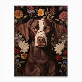 Dog Portrait With Rustic Flowers 1 Canvas Print