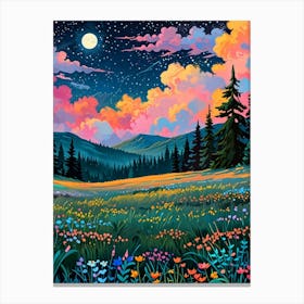 Night Sky With Flowers Canvas Print