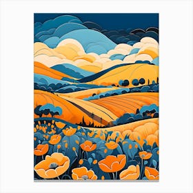 Cartoon Poppy Field Landscape Illustration (67) Canvas Print