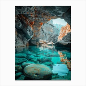 Cave With Blue Water Canvas Print