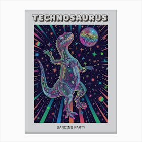 Dancing Party Dinosaur With Disco Ball Poster Canvas Print