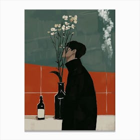 Man Looking At Flowers Canvas Print