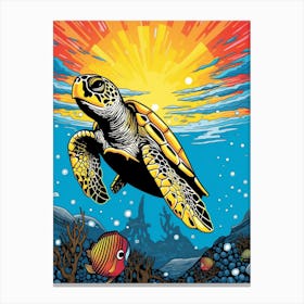 Comic Style Sea Turtle 4 Canvas Print