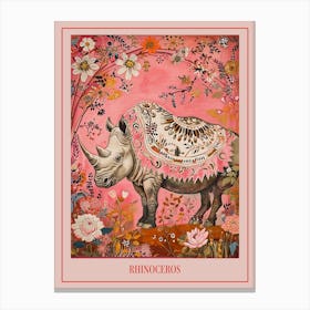 Floral Animal Painting Rhinoceros 3 Poster Canvas Print