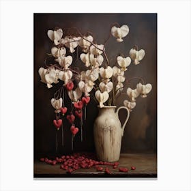 Bleeding Heart, Autumn Fall Flowers Sitting In A White Vase, Farmhouse Style 4 Canvas Print