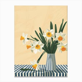 Daffodil Flowers On A Table   Contemporary Illustration 4 Canvas Print