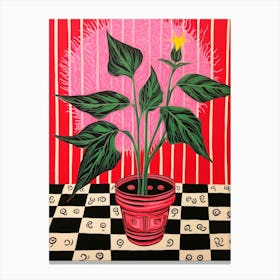 Pink And Red Plant Illustration Cast Iron Plant 1 Canvas Print