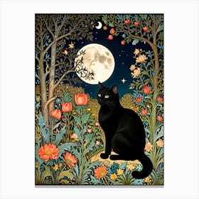 William Morris Black Cat In The Moonlight Canvas Print