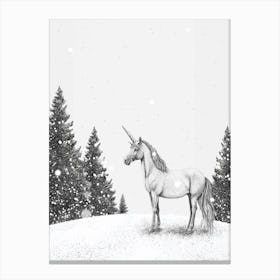 A Unicorn In A Winter Setting Black & White 1 Canvas Print