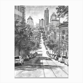 South Congress Avenue Austin Texas Black And White Drawing 2 Canvas Print