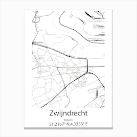 Zwijndrecht,Belgium Minimalist Map Canvas Print