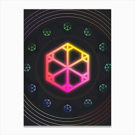 Neon Geometric Glyph in Pink and Yellow Circle Array on Black n.0405 Canvas Print