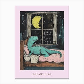 Dinosaur Snoozing In Bed At Night Abstract Illustration 3 Poster Canvas Print