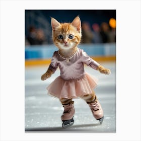 Cute Kitten On Ice Skates 2 Canvas Print